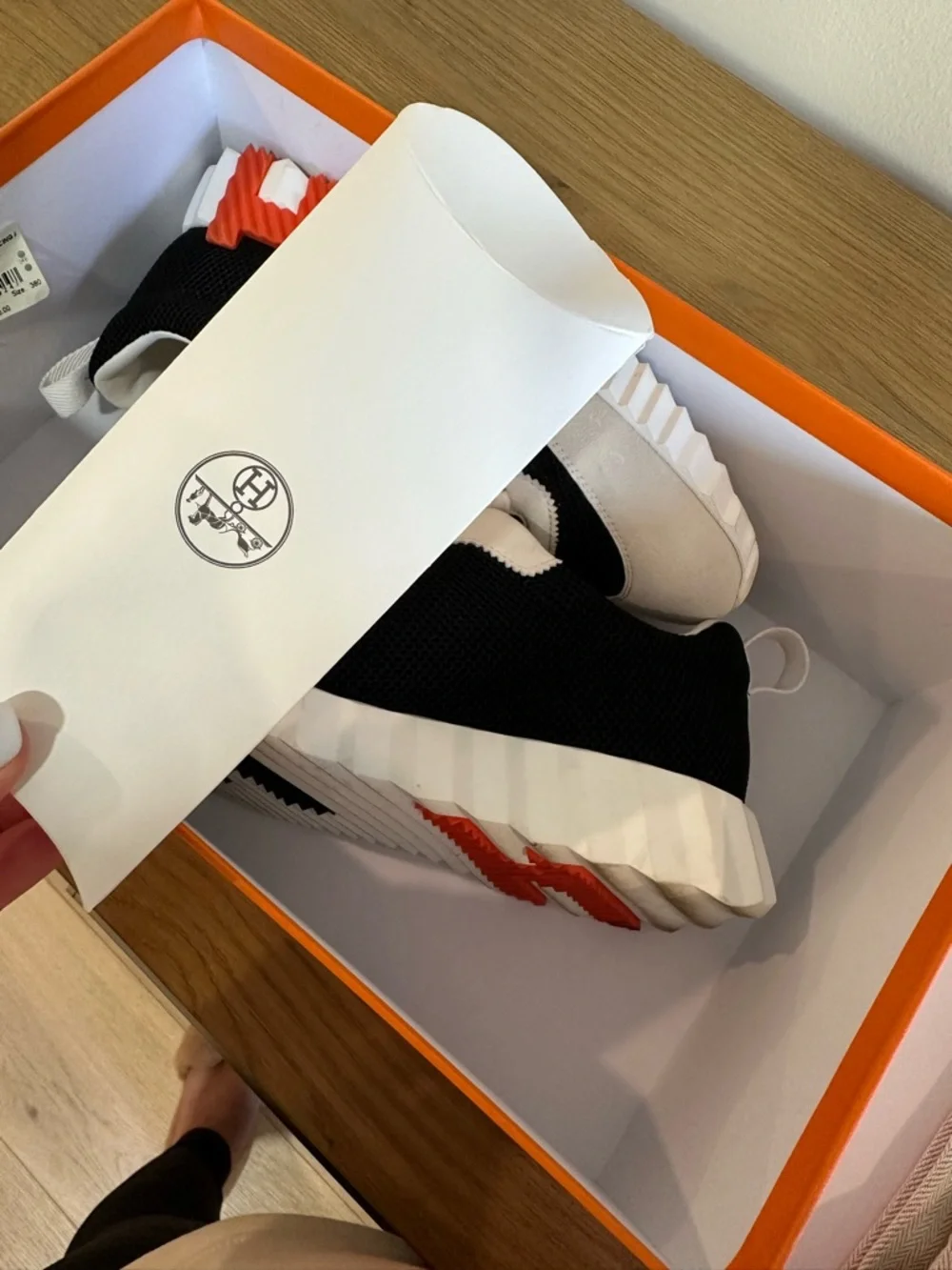Authentic Hermes Bouncing Sneaker Black, White & Orange Platform - Picture 11 of 15